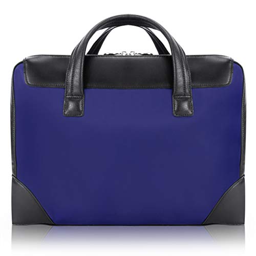 McKlein, N Series, Harpswell, Nano Tech-Light Nylon with Leather Trim, 17" Nylon Dual Compartment Laptop Briefcase, Navy (18567)