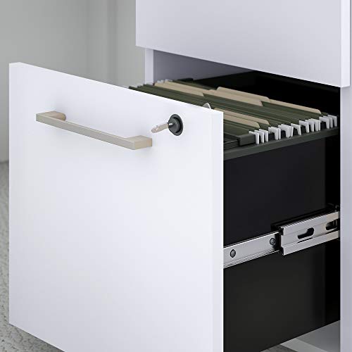 Bush Business Furniture 400 Series 60W x 30D L Shaped Desk with Hutch, 42W Return and 3 Drawer Mobile File Cabinet in White