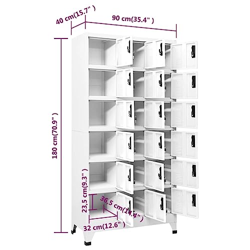 GOLINPEILO Metal Locker Storage Cabinet with 18 Lockable Doors, White Steel Organizer 35.4"x17.7"x70.9