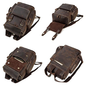WJPTL Travel 100% Genuine Crazy Horse Leather Backpack，Man Large Capacity Laptop Daypack，Retro Cowhide School、Business、Travel Rucksack Women (Color : Blue, Size : 15.6inchs)
