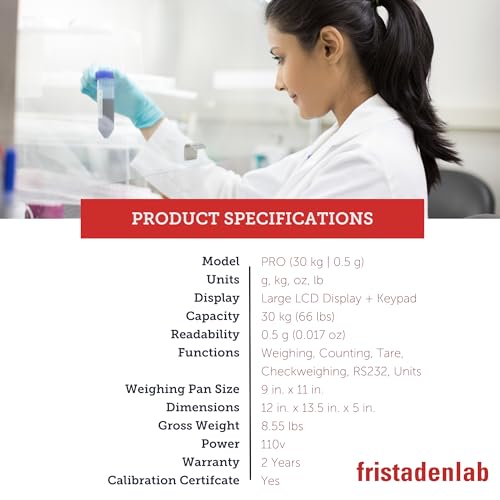 Fristaden Lab Industrial Counting Scale (30 kg Capacity/0.5 g Accuracy) - US/Metric Units, 2-Year Warranty