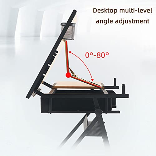 FLaig Drawing Table Artist Desk with Tilted Tabletop and Storage Drawers