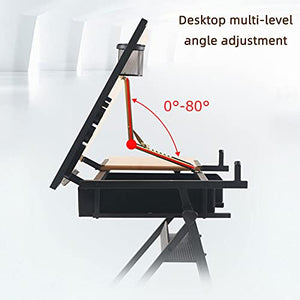 VejiA Height Adjustable Drafting Table with Tilted Tabletop and Storage Drawers