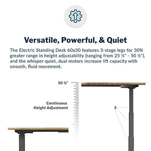 Vari Electric Standing Desk 60" x 30" - Dual Motor Sit to Stand Desk - Push Button Memory Settings - Solid Top with 3-Stage Adjustable Steel Legs - Work or Home Office Desk
