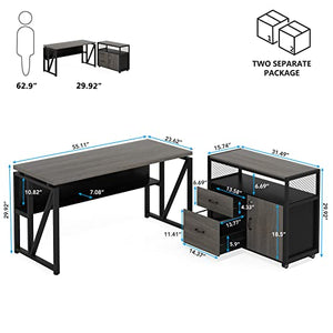Tribesigns L Shaped Desk with Drawer Cabinet and File Cabinet, 55" Executive Computer Desk, Home Office Furniture (Gray, 55 inches)