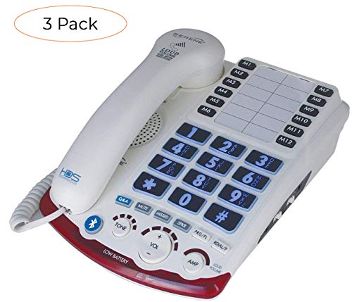 Serene Innovations HD-70 Amplified Corded Telephone Bluetooth Compatible Phone (Pack 3)