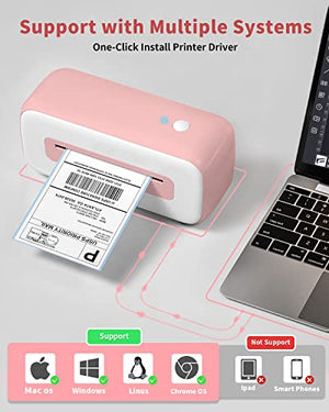 Pink Label Printer, Thermal Label Printer 4x6, Desktop Shipping Label Printer for Small Busines, Compatible with Amazon, Ebay, Shopify, Etsy, UPS, FedEx, DHL, etc