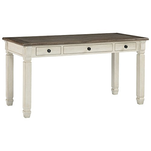 Ashley Furniture Signature Design - Bolanburg Home Office Desk - Casual - 3 Drawers - Weathered Oak/Antique White Finish - Black Hardware