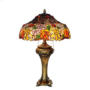 MaGiLL Tiffany Style Desk Lamp 28-Inch High Pink Stained Glass Lampshade