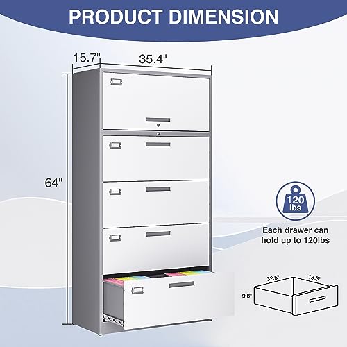 LISSIMO Metal File Cabinet with Lock, 4 Drawer Lateral Filing Cabinet - Home Office Storage