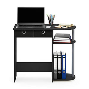 Furinno Go Green Home Laptop Notebook Computer Desk/Table, With 2 Bin Drawers, Black/Grey/Black