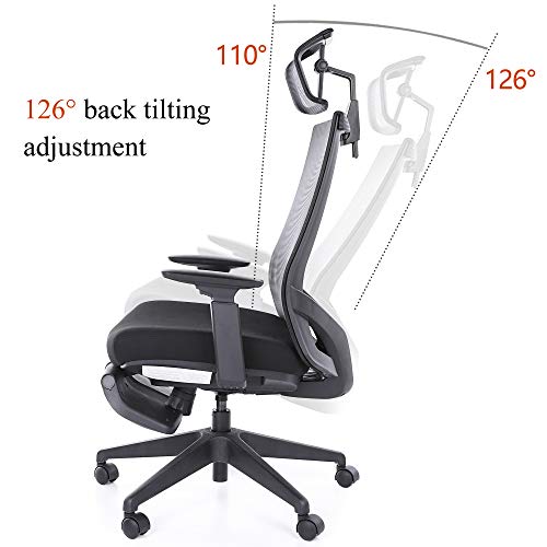 Home Office Swivel Ergonomic Executive Desk Mesh Task Chair High Adjustable with Headrest Footrest (Black)