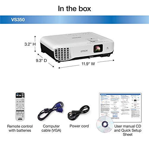 Epson VS350 XGA 3,300 lumens color brightness (color light output) 3,300 lumens white brightness (white light output) HDMI 3LCD projector