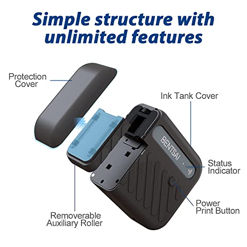 BENTSAI B10 Mini Handheld Printer Mobile Printer Code Printer Wirless WiFi Printer with iOS/Android APP (Black) for DIY Printing QR-Code Barcode Production Date Logo Batch Series Number