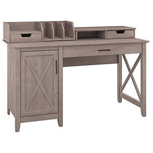 Bush Furniture Key West 54W Computer Desk with Storage and Desktop Organizers in Washed Gray