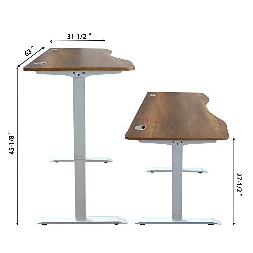 Caesar Hardware A-63C Ergonomic 63-in 3 Memory Buttons LED Electric Automatic Height Adjustable Sit to Stand Curved Work Office Desk with White Legs, Dark Walnut