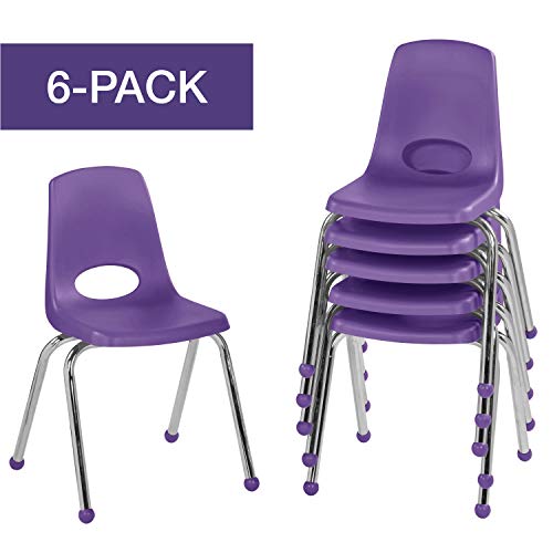 Factory Direct Partners FDP 16" School Stack Chair, Stacking Student Chairs with Chromed Steel Legs and Ball Glides - Purple (6-Pack), 10367-PU