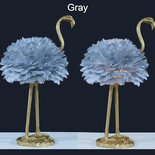 ExaRp Flamingo-shaped LED Desk Lamp with Feather Lampshade - Modern Resin + Goose Feather, 3 Colors, Remote Switch - Bedroom, Living Room, Balcony