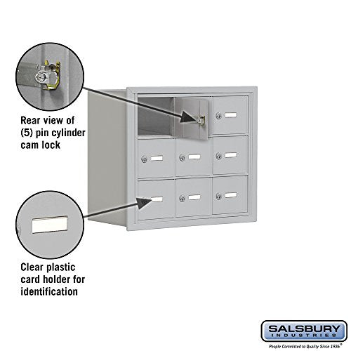 Salsbury Industries 19038-09ARK Cell Phone-3 Unit Recessed Mounted-Master Keyed Locks with 8-Inch Diameter Compartments, Aluminum