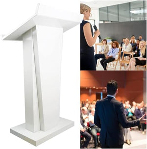 CAMBOS Lectern Podium Stand with Storage Cabinet - Modern, Wide Reading Countertop, Metal Portable Podiums