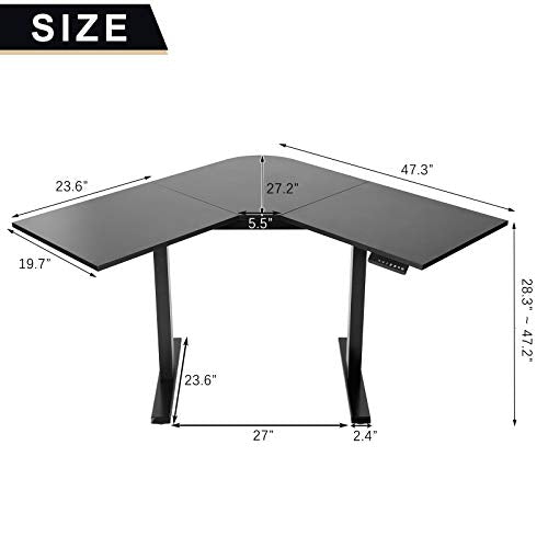 ERGOSOFT L Shaped Dual Motor Electric Height Adustable Standing Desk, 48" Computer Corner Desk, Home Gaming Desk, Office Writing Workstation, Black