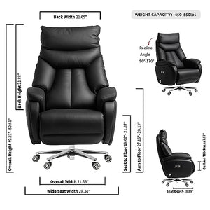 Kinnls Coast Power Office Recliner Chair - Black Genuine Leather Executive Desk Chair