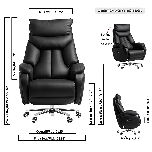 Kinnls Coast Power Office Recliner Chair with Adjustable Tilt Angle, Genuine Leather (Black-Dual Motor)