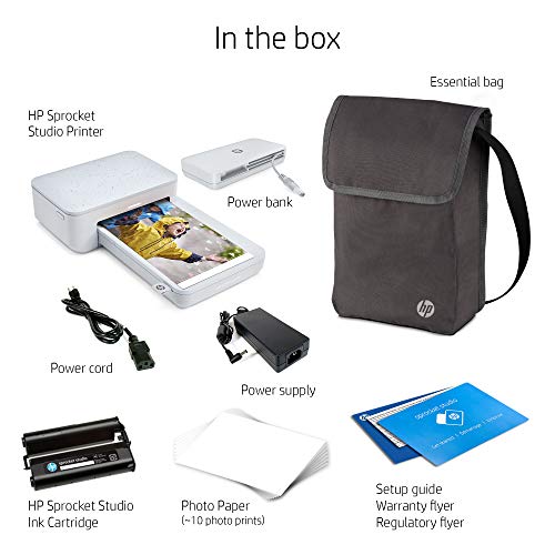 HP Sprocket Studio 4x6” Instant Photo Printer – Print Photos from Your iOS, Android Devices & Social Media - Paper, Ink & Charger Bundle