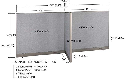 GOF Freestanding T-Shaped Office Partition, Large Fabric Room Divider - 30" D x 96" W x 48" H