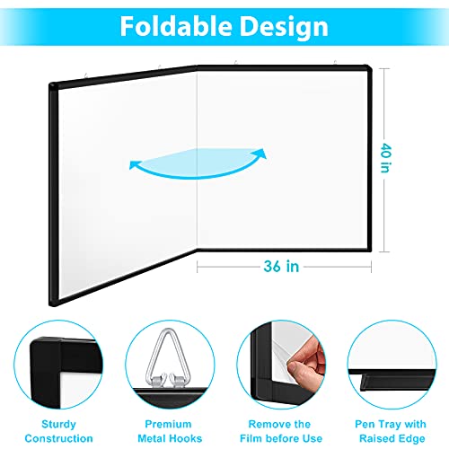 Large Whiteboard for Wall, maxtek 72 x 40 inches Dry Erase Board Magnetic White Board with Marker Tray 1 Eraser 3 Markers 6 Magnets | Foldable Memo Whiteboard for Office Home School