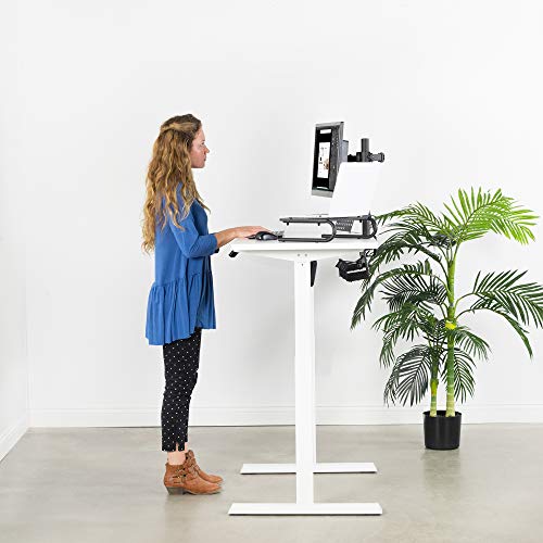 VIVO Electric Height Adjustable 43 x 24 inch Stand Up Desk, White Solid One-Piece Table Top, White Frame, Standing Workstation with Push Button Controller, DESK-KIT-E5W4W