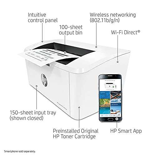 HP Laserjet Pro M15wB Print Only Wireless Monochrome Laser Printer for Business Office, 19 ppm, 600 x 600 dpi, 8.5" x 11" Letter, 150-sheet Capacity, Compatible with Alexa