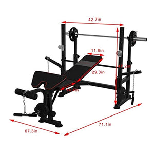 TIANTXS Olympic Bench Set, Multifunctional Strength Training Fitness Equipment Weightlifting Bed with Squat Rack, Home Gym Workout Fitness Full Body Sit up Bench Exercise Olympic Machine