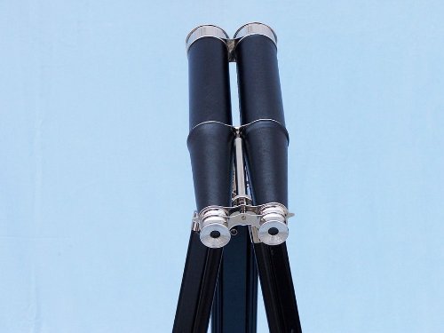 Floor Standing Admiral's Chrome/Leather Binoculars on stand 62" - Nautical