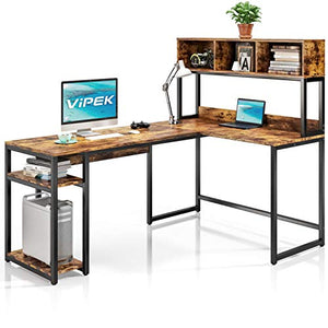 VIPEK L-Shaped Desk with Hutch, 69" Large Computer Desk Gaming Table PC Table Workstation Study Writing Table with Storage Bookshelf, Space Saving Corner Desk for Home Office, Antique Oak