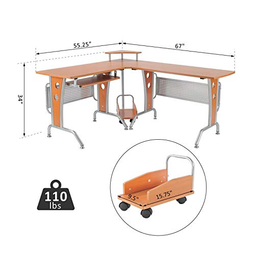 HLWL L-Shape Gaming Table Computer Desk Office Workstation P2 MDF w/CPU Tower