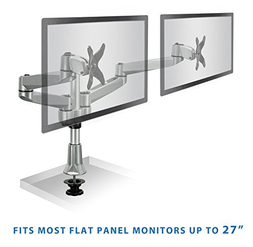 Mount-It! MI-43111 || Dual Computer Monitor Stand Articulating, Height Adjustable Swiveling Arm Desk Mount for Samsung LG Vizio Sharp Sony Element Insignia LCD 20 21 22 24 25 27, VESA 75x75 and 100x100, Silver
