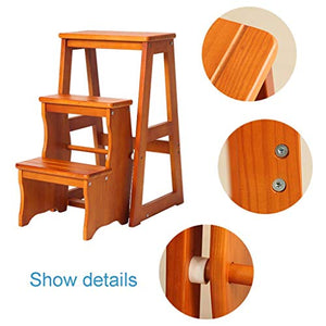 LUCEAE Wooden 3-Step Flip Folding Step Stool - Multi-Functional Library Climbing Ladder