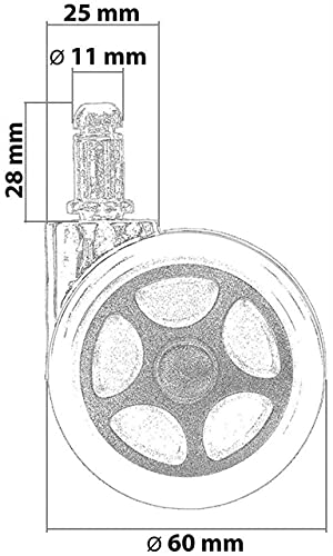 Furniture Casters Set of 5 - Swivel Chair Wheels for Carpet & Hardwood