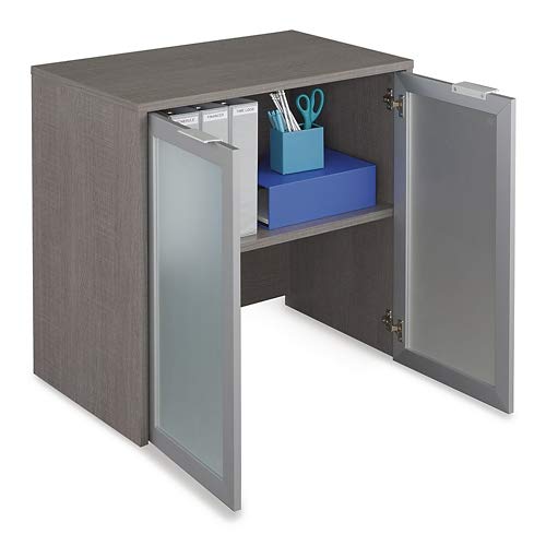 Boardwalk Hutch with Frosted Glass Doors 30.1"W Bark Gray Laminate/Frosted Glass Doors