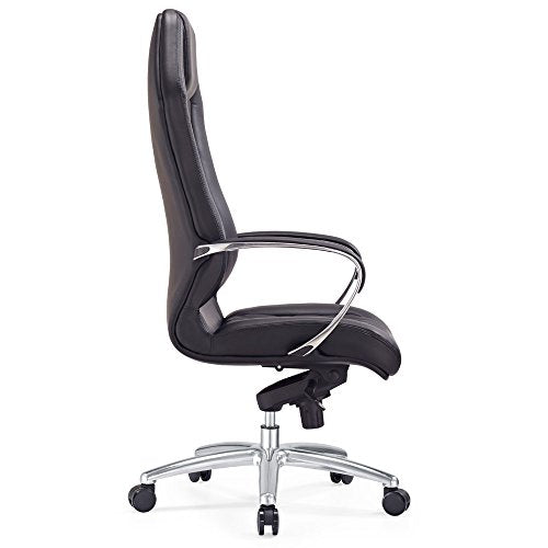 Modern Ergonomic Sterling Leather Executive Chair with Aluminum Base- Black