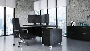 Zuri Furniture Ford Executive Modern Adjustable Height Desk with Filing Cabinets - Black Oak