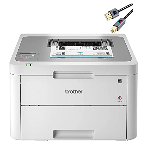Brother Premium L-3210CW Series Compact Digital Color Laser Printer I Wireless Connectivity | Mobile Printing I Up to 19 Pages/min I 250-sheet/tray Amazon Dash Replenishment Ready+ Printer Cable