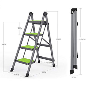 LUCEAE Folding 4 Step Ladder, Portable Anti-Skid Pedal, Green - 40.5cm x 80cm