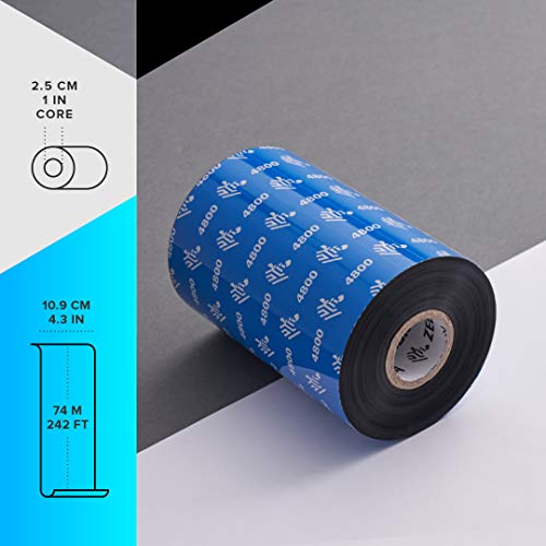 Zebra Premium Black Resin Ribbon for Industrial Thermal Transfer Printers 4.33 in Wide 1476 ft Long 1 in Core 6 Rolls 10031731SP