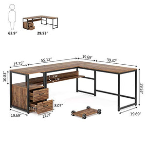 Tribesigns 70 Inch Modern L-Shaped Desk with Bookcase and Cabinet, L Shapes Computer Desk Study Table Super Sturdy Workstation with Drawers for Home Office with Hutch