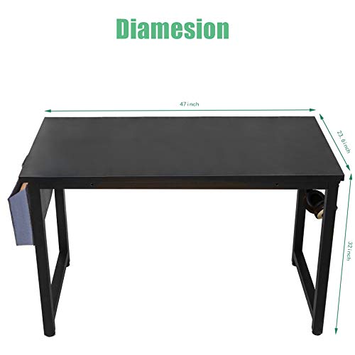 Computer Desk 47" Modern Sturdy Office Desk PC Laptop Notebook Writing Table for Home Office Workstation with Storage Bag,Black