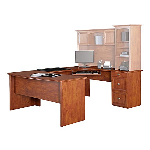 Realspace Broadstreet Contoured U-Shaped Desk, Desk With 92"L Connecting Bridge/Shell, Maple - Hutch sold separately