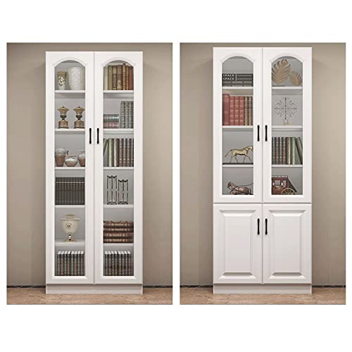 GLigeT Glass Door Bookshelf Storage Locker White Floor Rack Bookcase