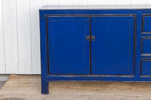 Lschool Royal Blue Lacquered Asian Credenza